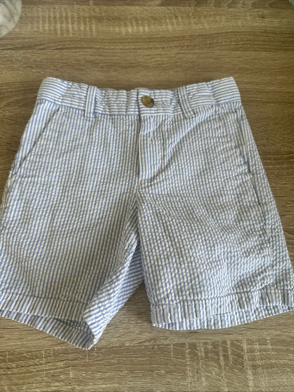 Janie and Jack Light Blue and White Seersucker Shorts